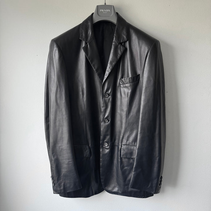 Jil Sander By Raf Simons 2000’s Dark Navy Nappa Lamb Leather Blazer Jacket