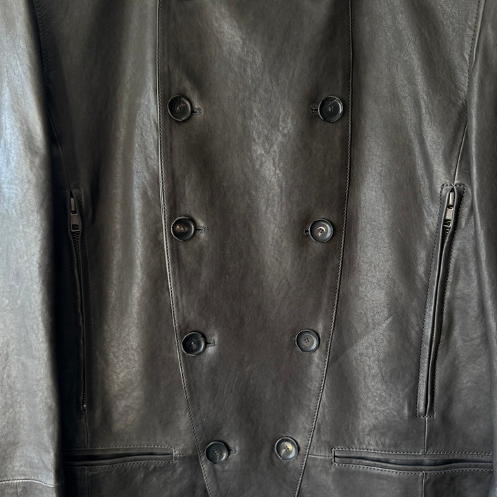 Ann Demeulemeester SS2013 Brown Double Breasted Fencing Leather Jacket
