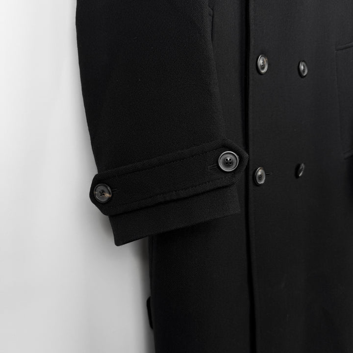 AW2008 Martin Margiela Black Double Breasted Long Military Wool Trench Coat