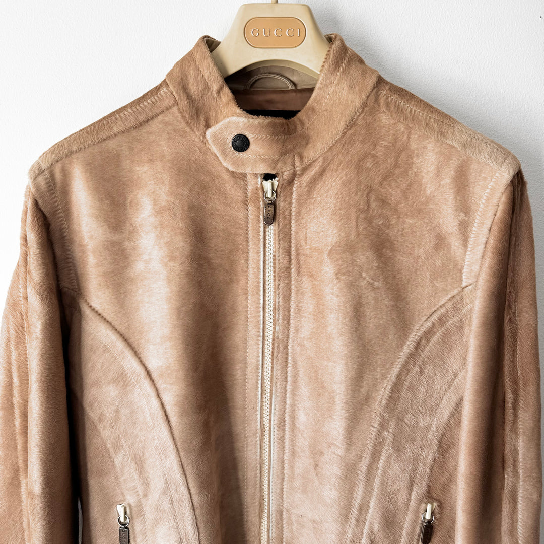 Gucci By Tom Ford FW1996 Camel Pony Hair Calf Leather Moto Jacket