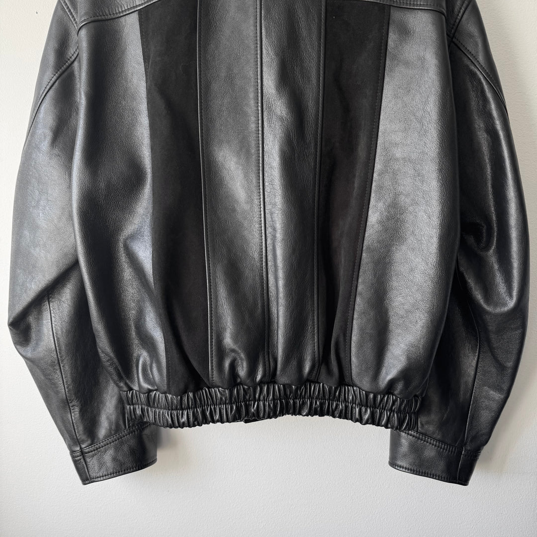 1/1 Celine SS2022 Sample Black Cutout Suede Paneled Leather Blouson Jacket