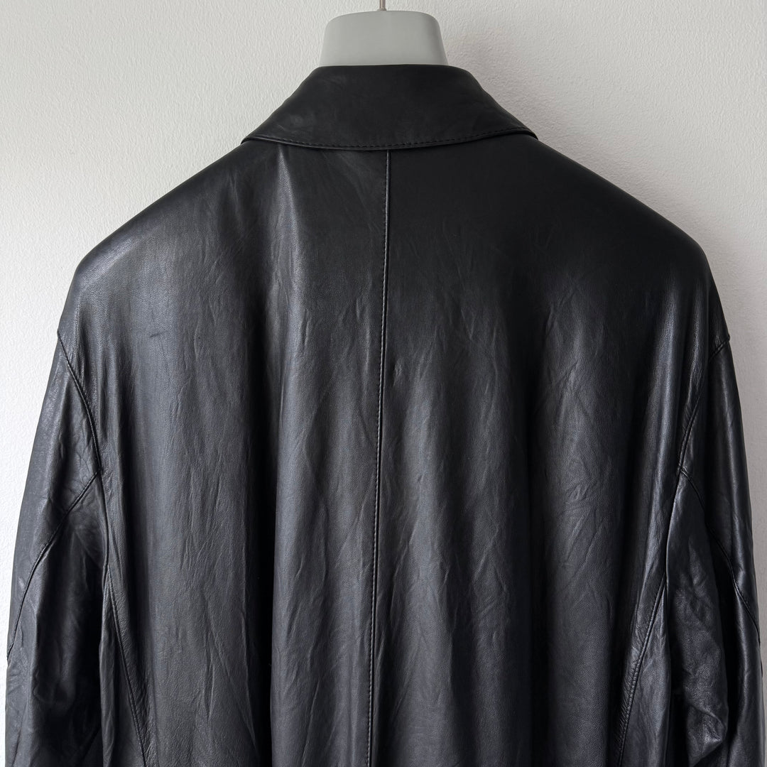 Prada FW2004 Black Lamb Nappa Leather Long Trench Coat