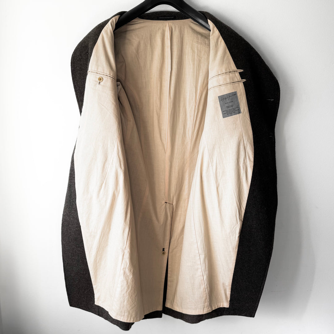 Yohji Yamamoto Pour Homme FW2012 Grey/Brown Wool Asymmetric Stand Collar Coat