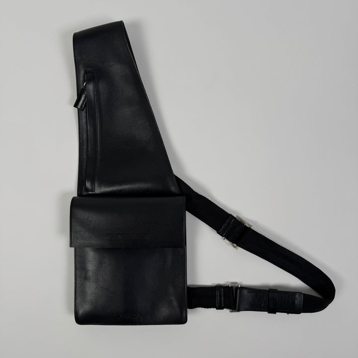 Prada SS1999 Black Leather Crossbody Sling Holster Bag