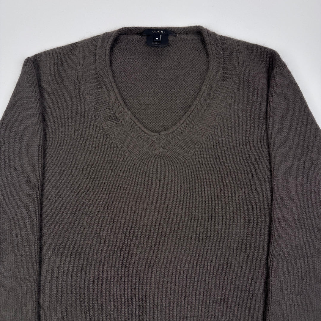 Gucci By Tom Ford Brown Angorra/Silk Knit V-Neck Pullover