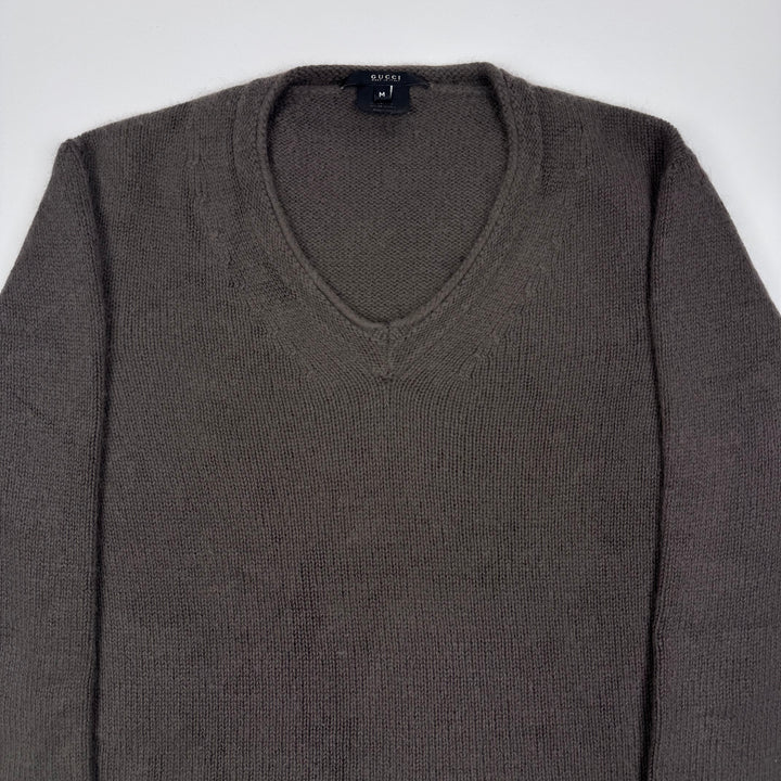 Gucci By Tom Ford Brown Angorra/Silk Knit V-Neck Pullover