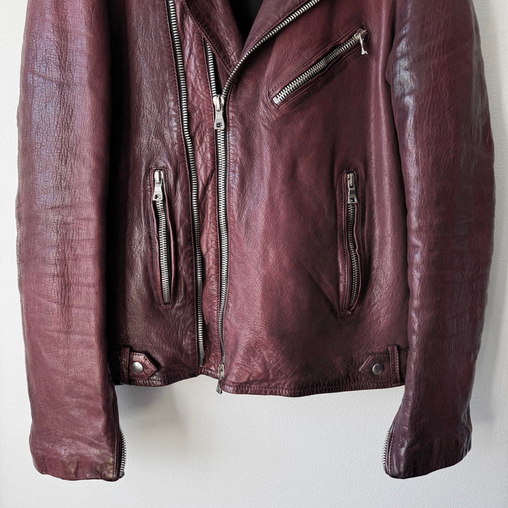 Balmain FW2013 Oxblood Vintage Treated Lamb Leather Double Zip Perfecto Biker Jacket