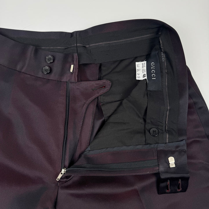 Gucci By Tom Ford SS1998 Red/Black Iridescent Silk Wide Relaxed Suit Trousers