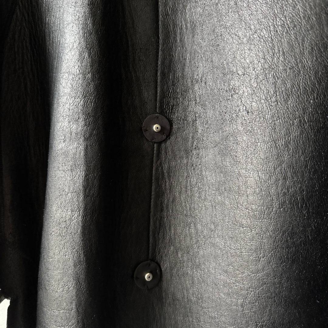 Rick Owens FW2010 Black Neoprene Padded Blistered Lamb Leather Belted Jacket Coat