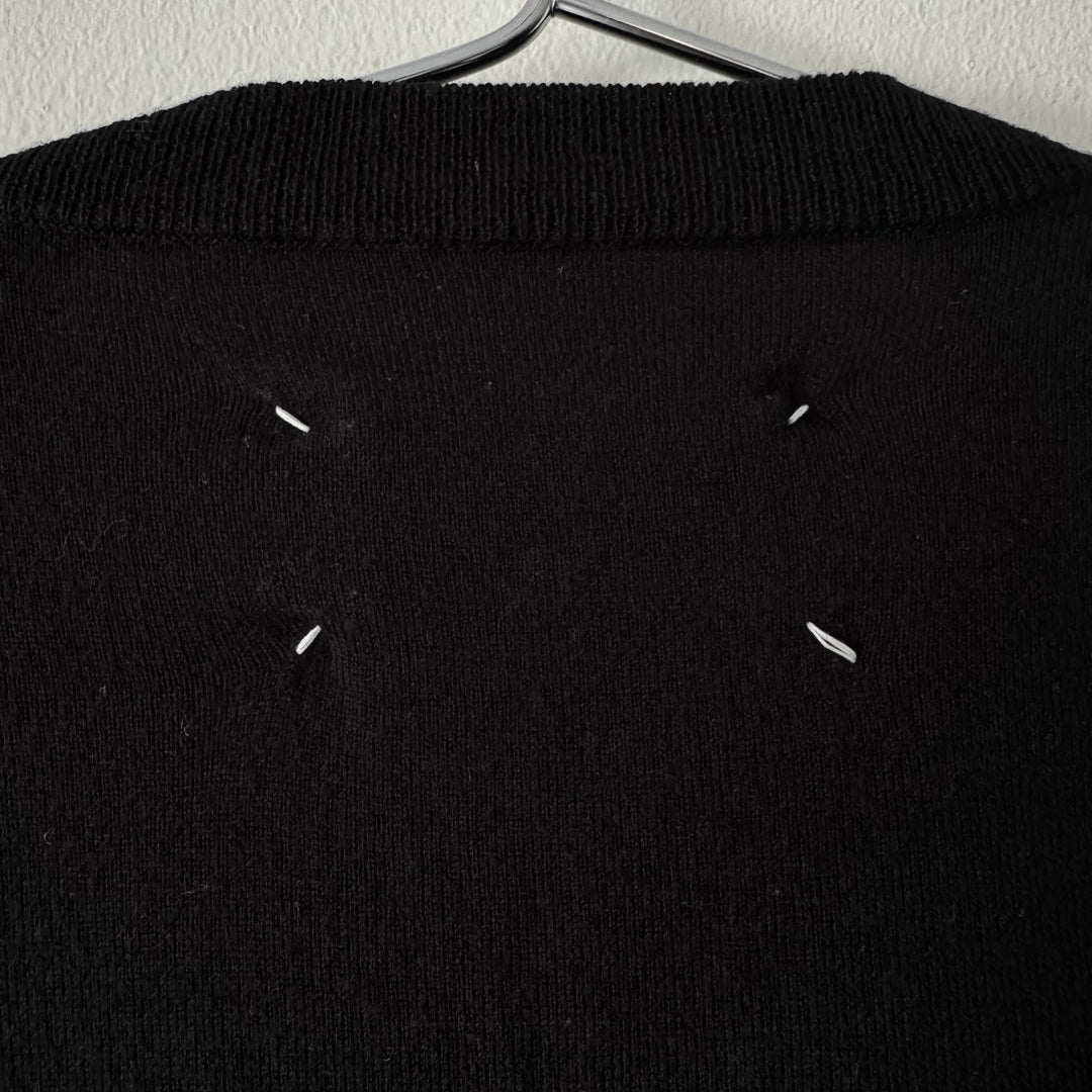 AW2015 Maison Margiela Black Cotton V-Neck Pullover Elbow Patch Knit Sweater
