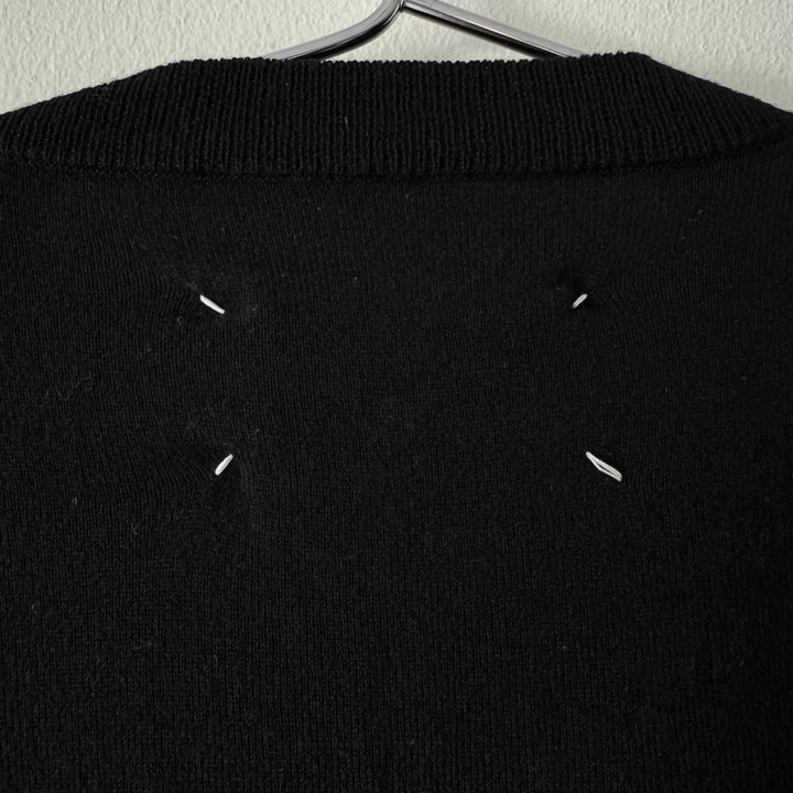 AW2015 Maison Margiela Black Cotton V-Neck Pullover Elbow Patch Knit Sweater