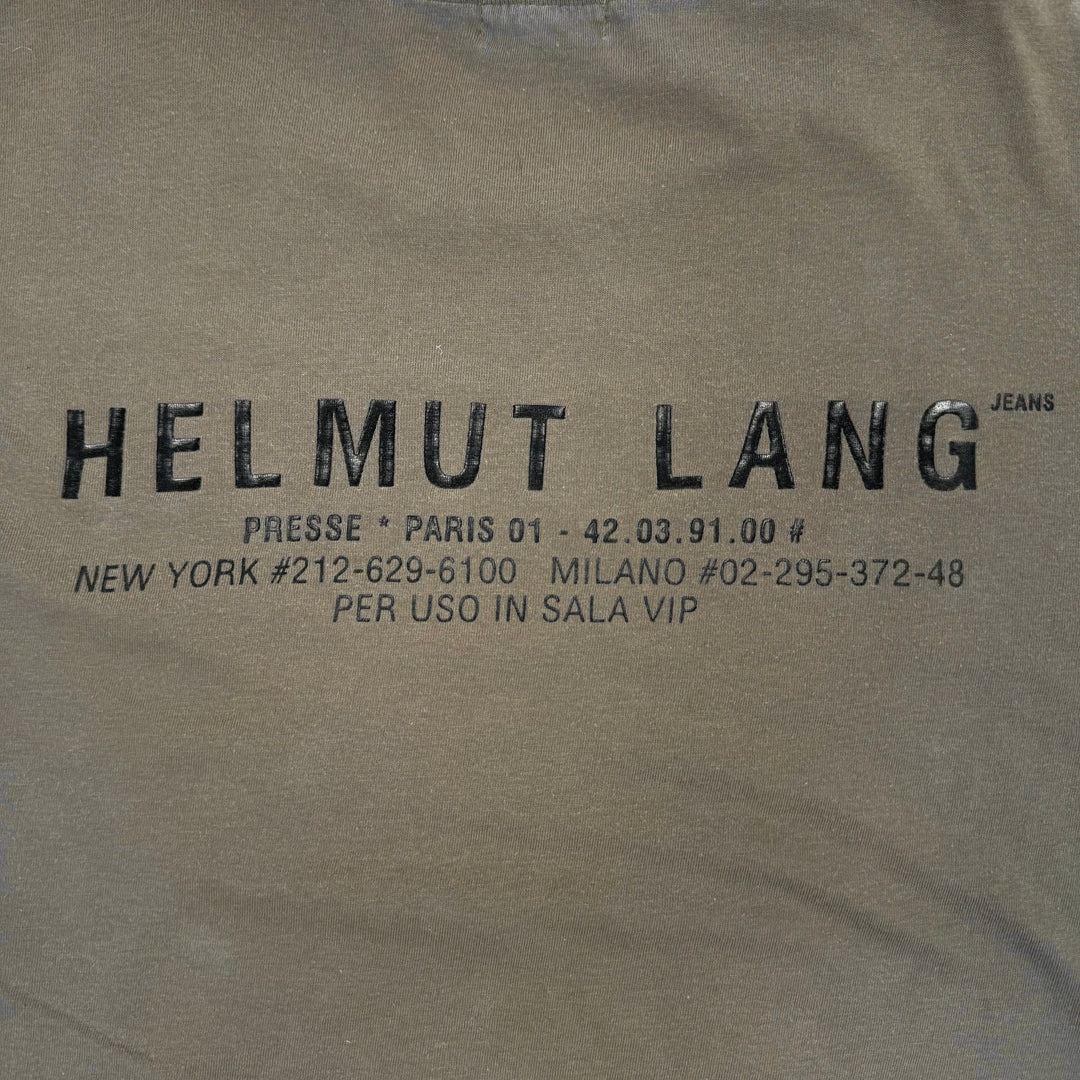 Helmut Lang 1996 Army Green Logo Print Backstage Press T-Shirt
