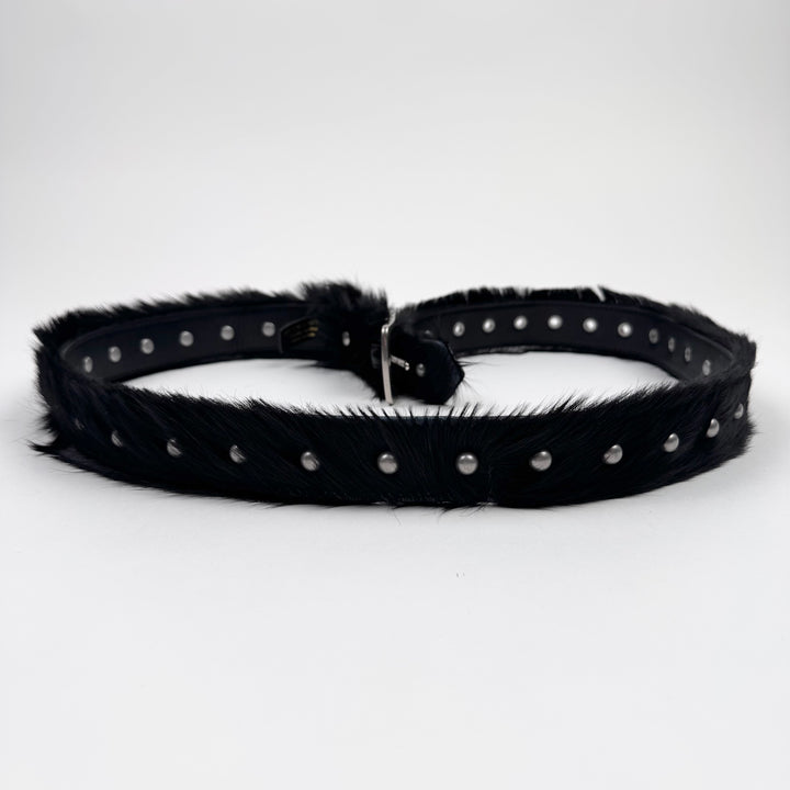 Dries Van Noten FW2022 Black Studded Fur Belt