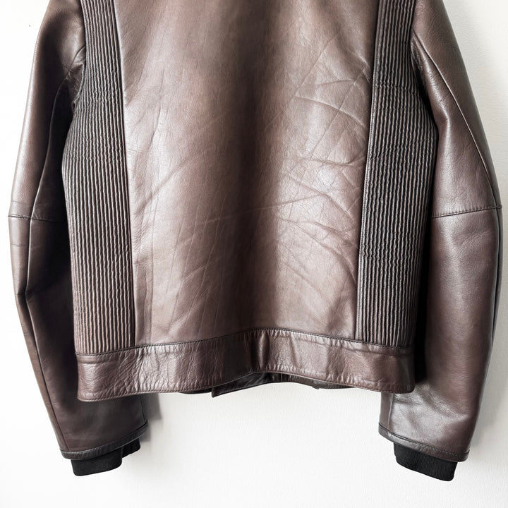Prada Linea Rossa 2000’s Brown Moto Biker Leather Jacket