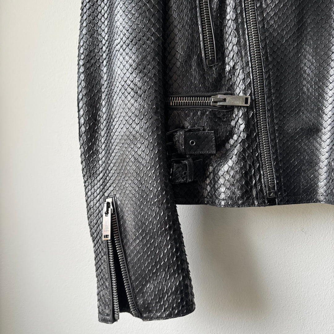 Gucci By Tom Ford 1990’s Black Python Snake Skin Leather Biker Moto Jacket