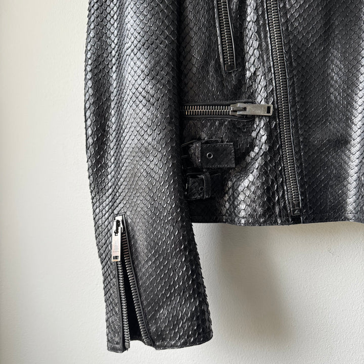 Gucci By Tom Ford 1990’s Black Python Snake Skin Leather Biker Moto Jacket
