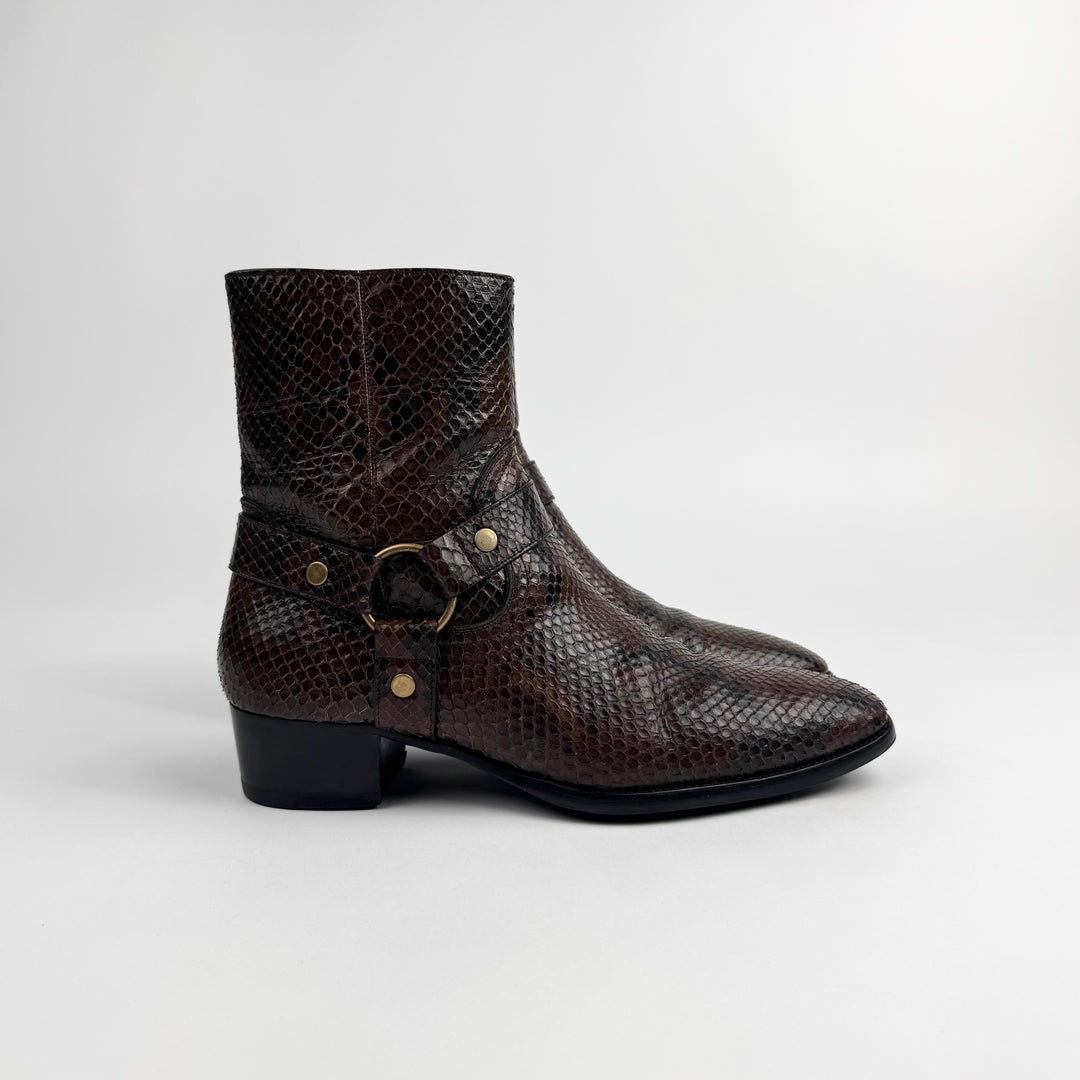 Saint Laurent By Hedi Slimane FW2016 Brown Python Leather Wyatt Harness Boots