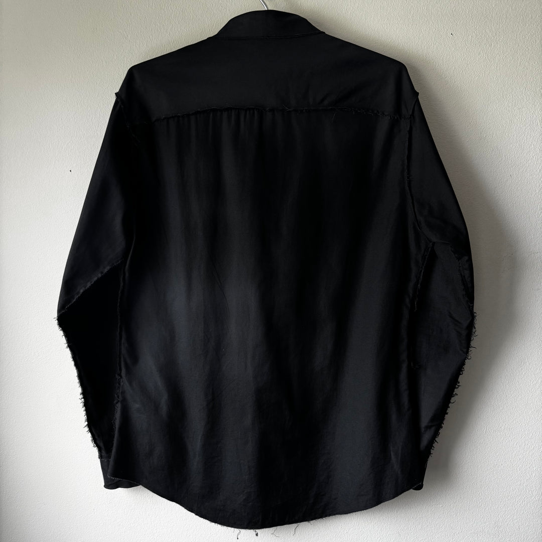 Yohji Yamamoto Black Cotton Pleated Front Raw Edge Button-Up Shirt