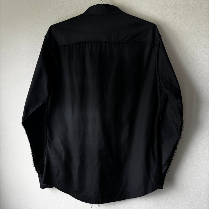 Yohji Yamamoto Black Cotton Pleated Front Raw Edge Button-Up Shirt
