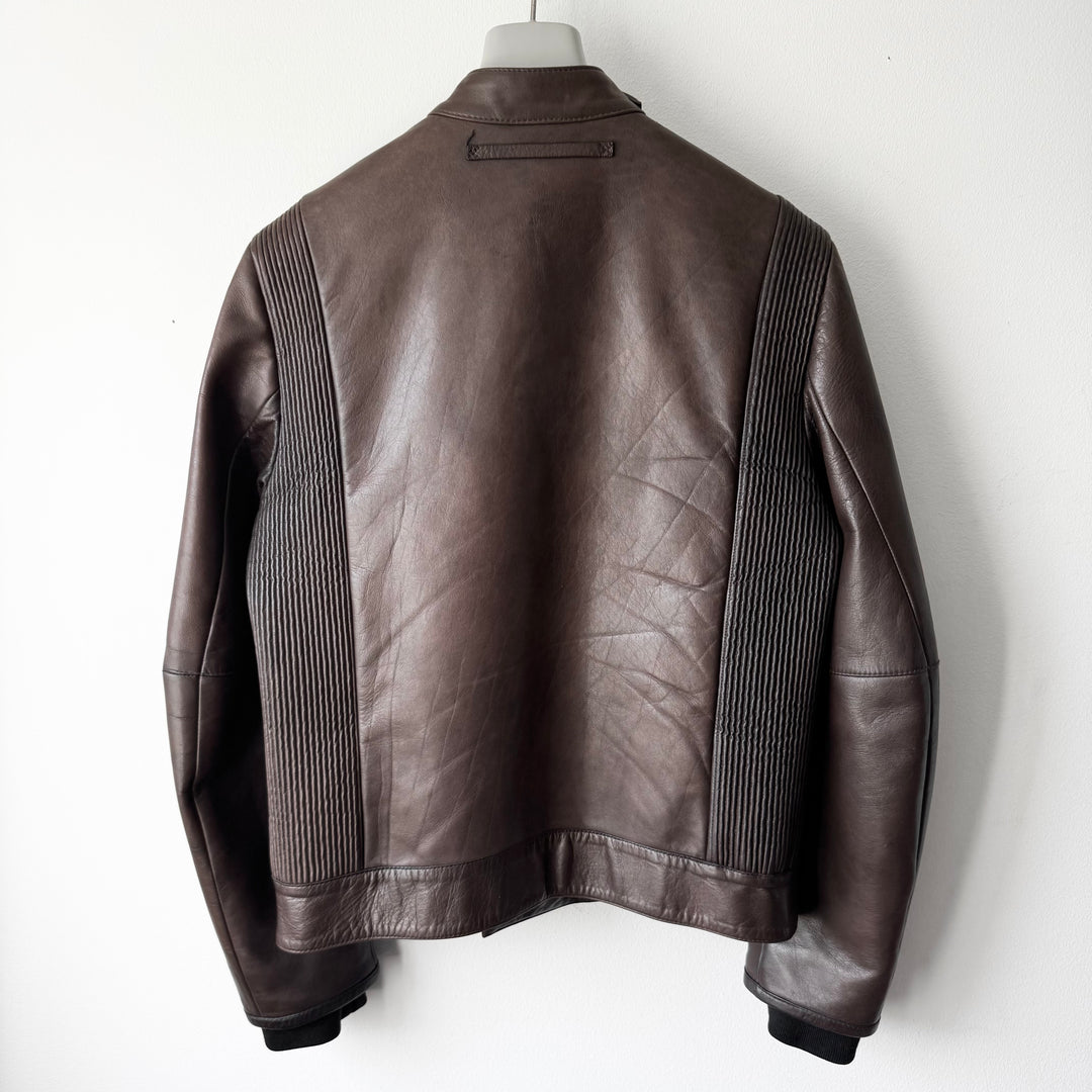 Prada Linea Rossa 2000’s Brown Moto Biker Leather Jacket