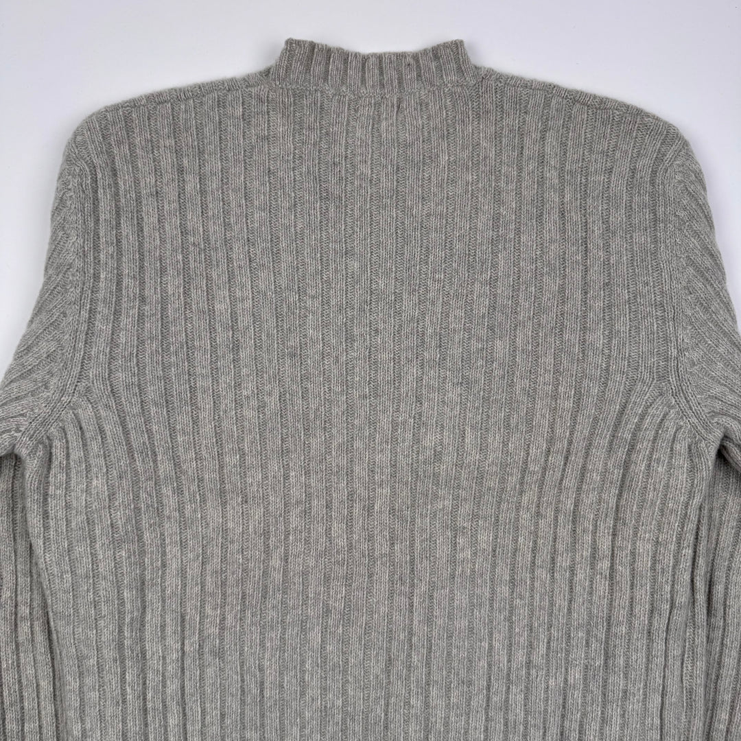 Helmut Lang FW1998 Light Gray Wool Chunky Ribbed Knit Pullover