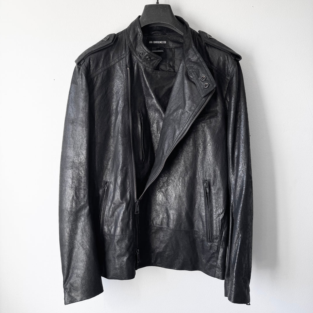 Ann Demeulemeester SS2003 Black Cracked Leather Biker Jacket