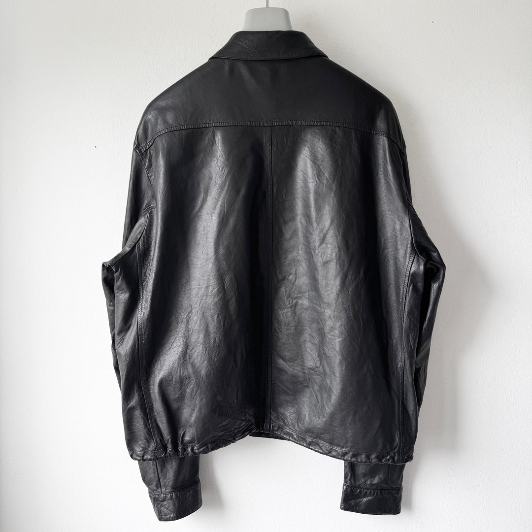 Prada 2000's Black Lamb Leather 1-Pocket Cropped Overshirt Jacket