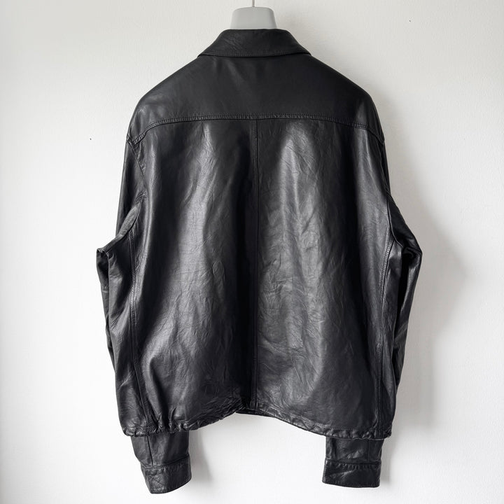 Prada 2000's Black Lamb Leather 1-Pocket Cropped Overshirt Jacket