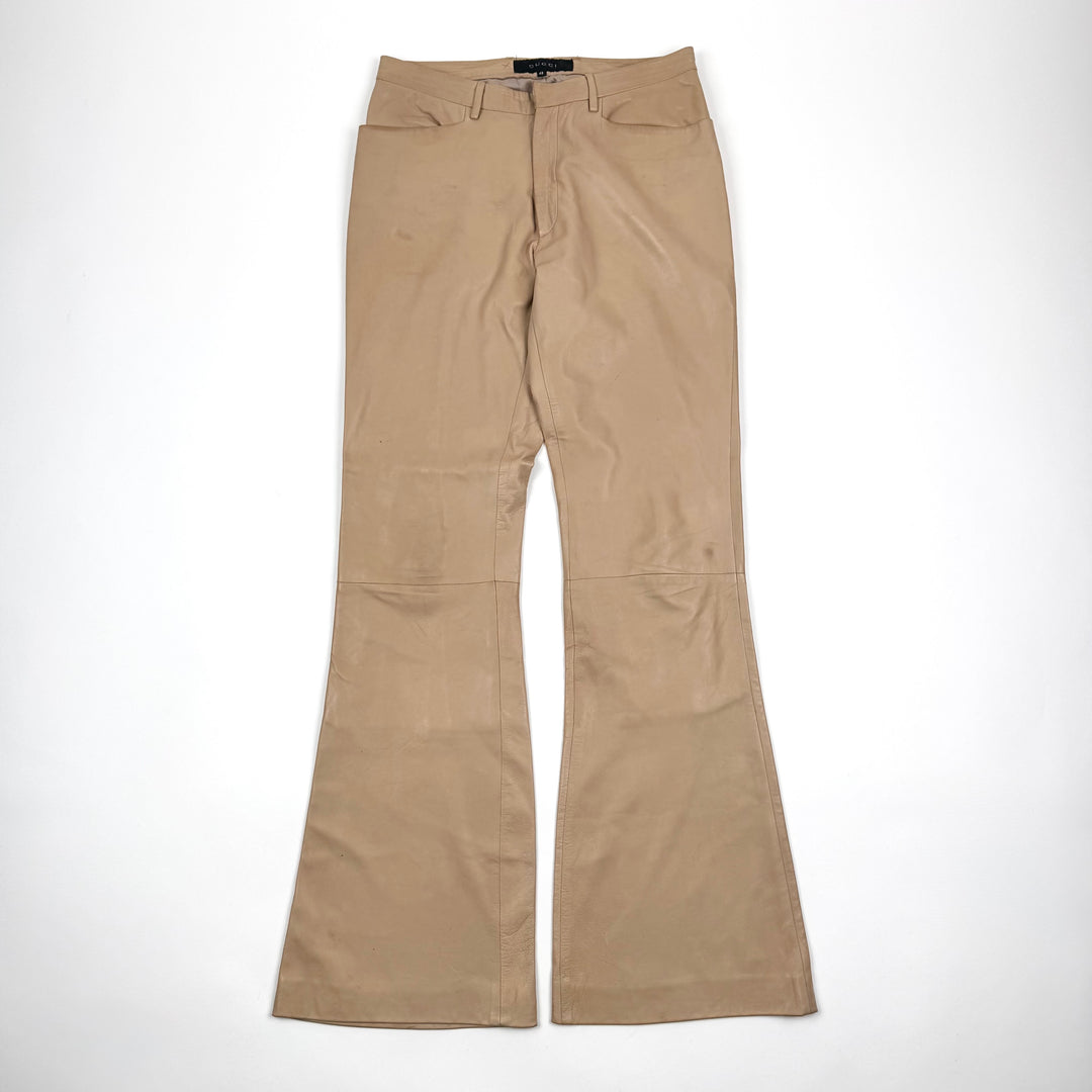 Gucci By Tom Ford SS2000 Beige Flared Bootcut Leather Pants