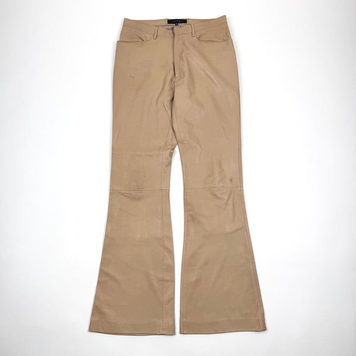 Gucci By Tom Ford SS2000 Beige Flared Bootcut Leather Pants