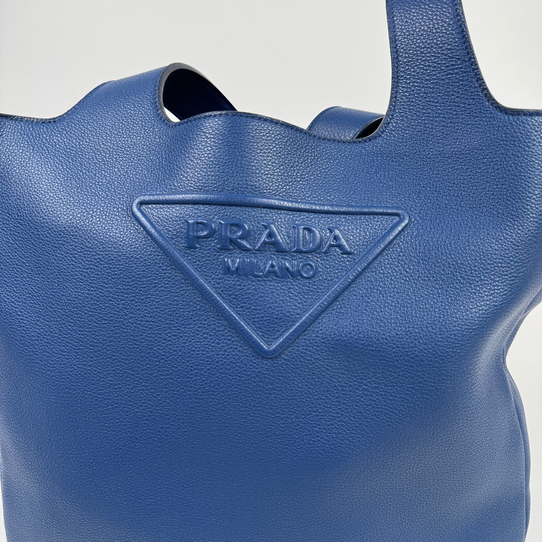 Prada Blue Triangle Logo Nappa Leather Large Tote Bag