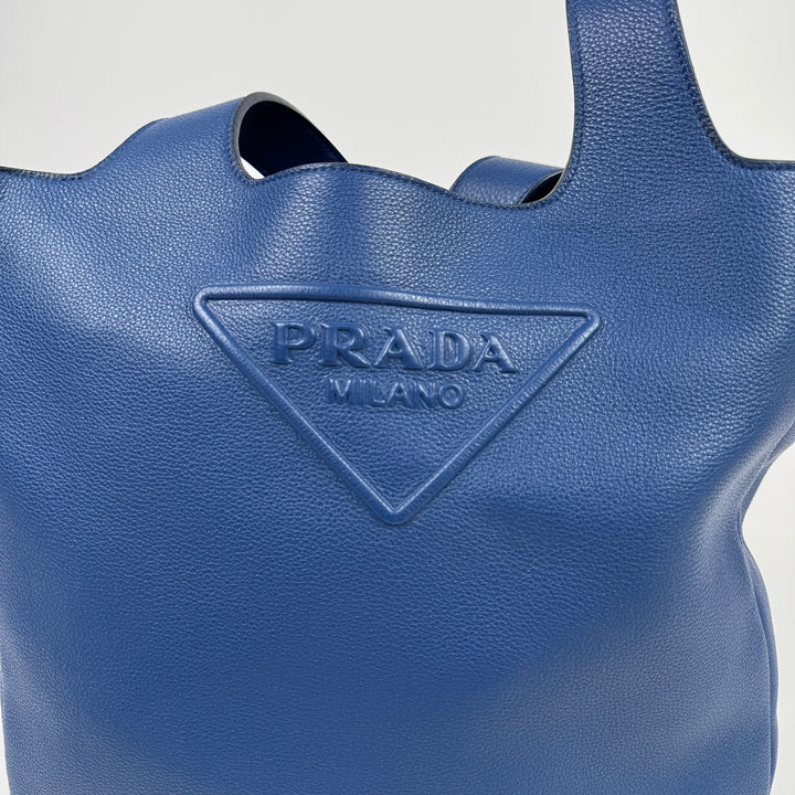 Prada Blue Triangle Logo Nappa Leather Large Tote Bag