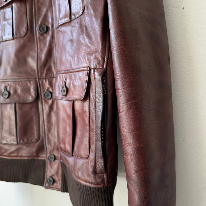 Prada FW2008 Mainline Bordeaux Cargo Bomber Calf Leather Jacket