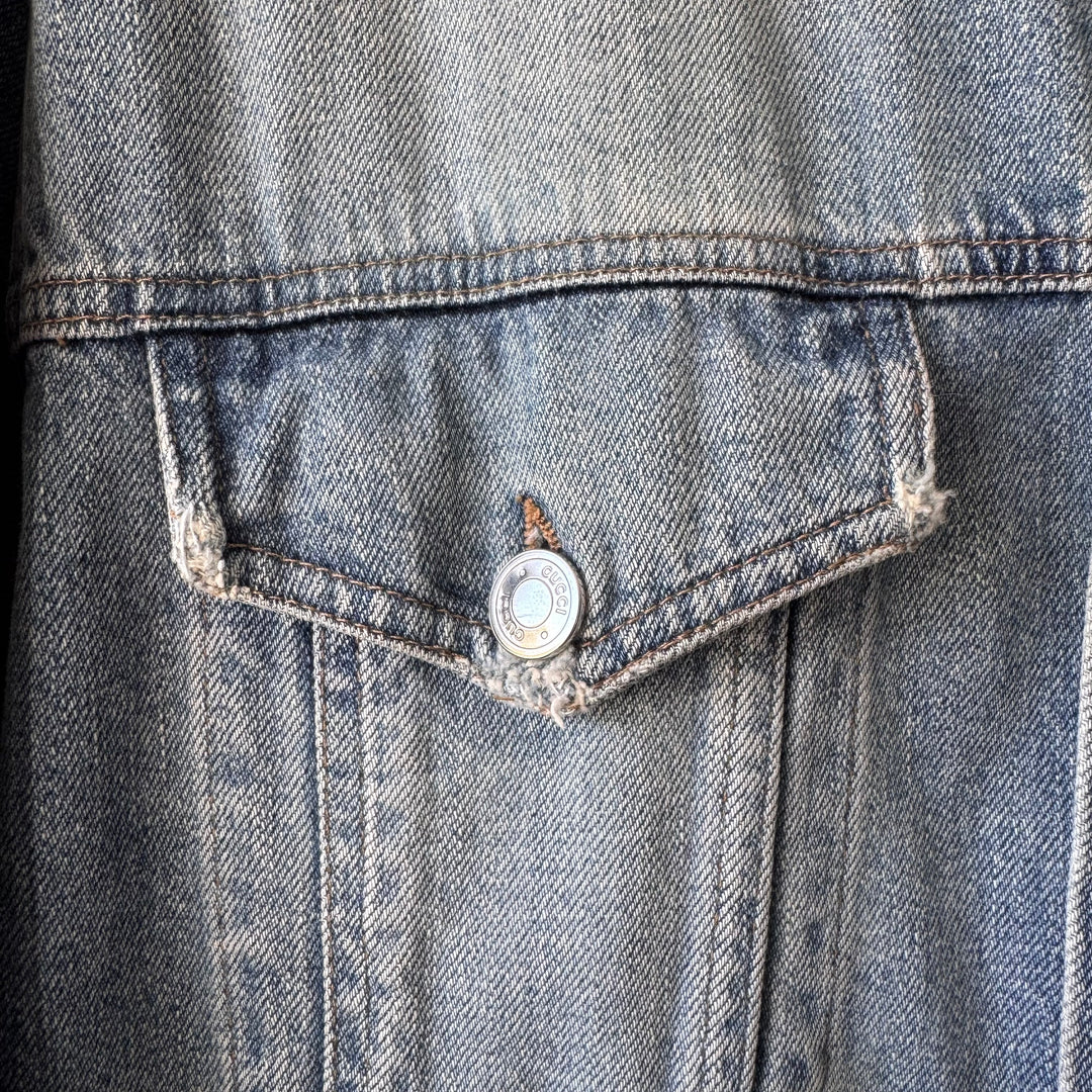 Gucci By Tom Ford 2000’s Light Blue Washed Distressed Denim Trucker Jacket