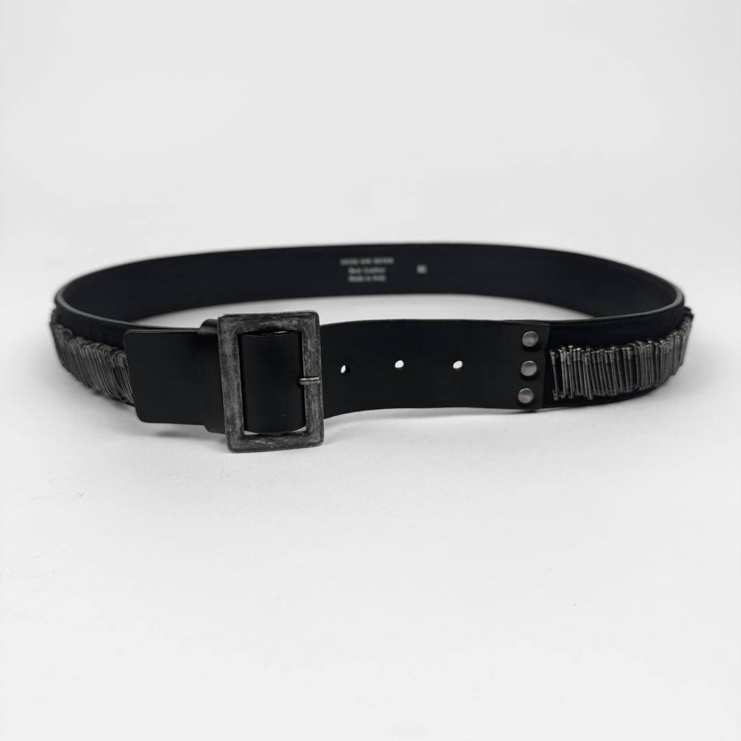 Dries Van Noten 1990s Black Safety Pin Leather Belt