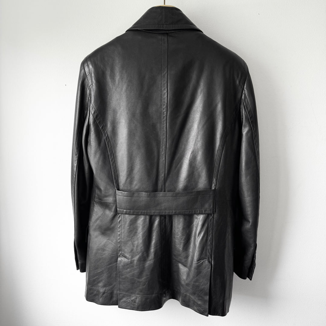 Gucci By Tom Ford FW1996 Black Double Breasted Wool Lined Lamb Leather Peacoat