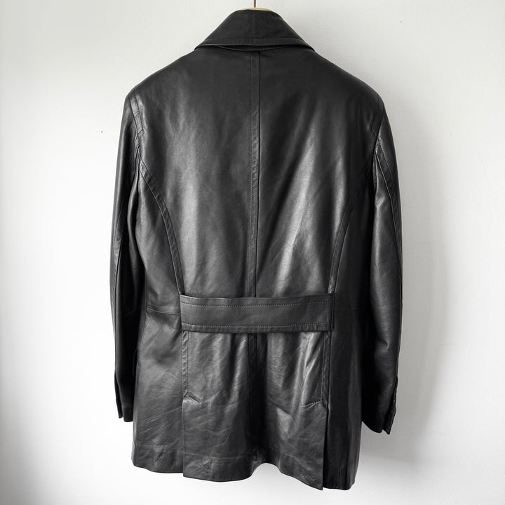 Gucci By Tom Ford FW1996 Black Double Breasted Wool Lined Lamb Leather Peacoat