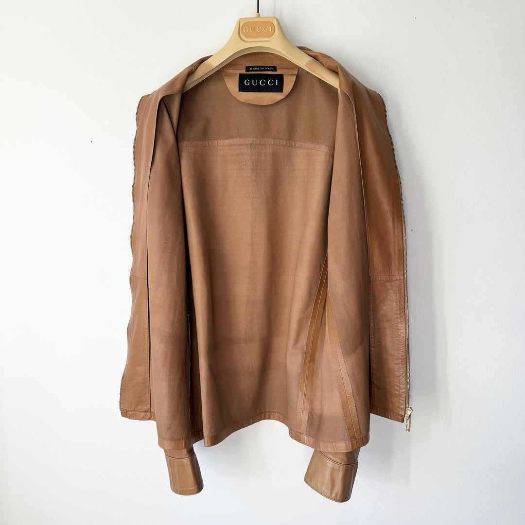 Gucci By Tom Ford SS1997 Brown Zip-Up Leather Shirt Blouson Jacket