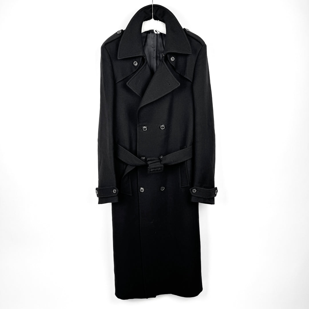 AW2008 Martin Margiela Black Double Breasted Long Military Wool Trench Coat