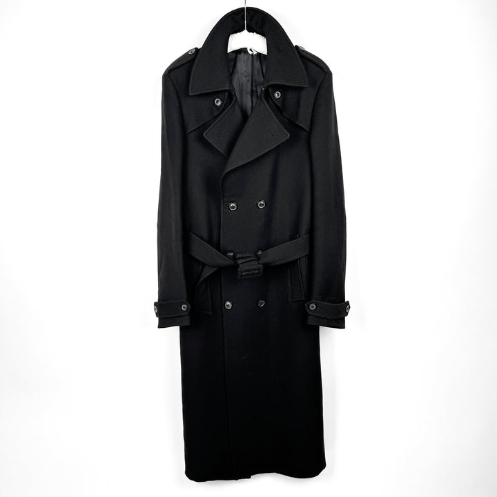 AW2008 Martin Margiela Black Double Breasted Long Military Wool Trench Coat