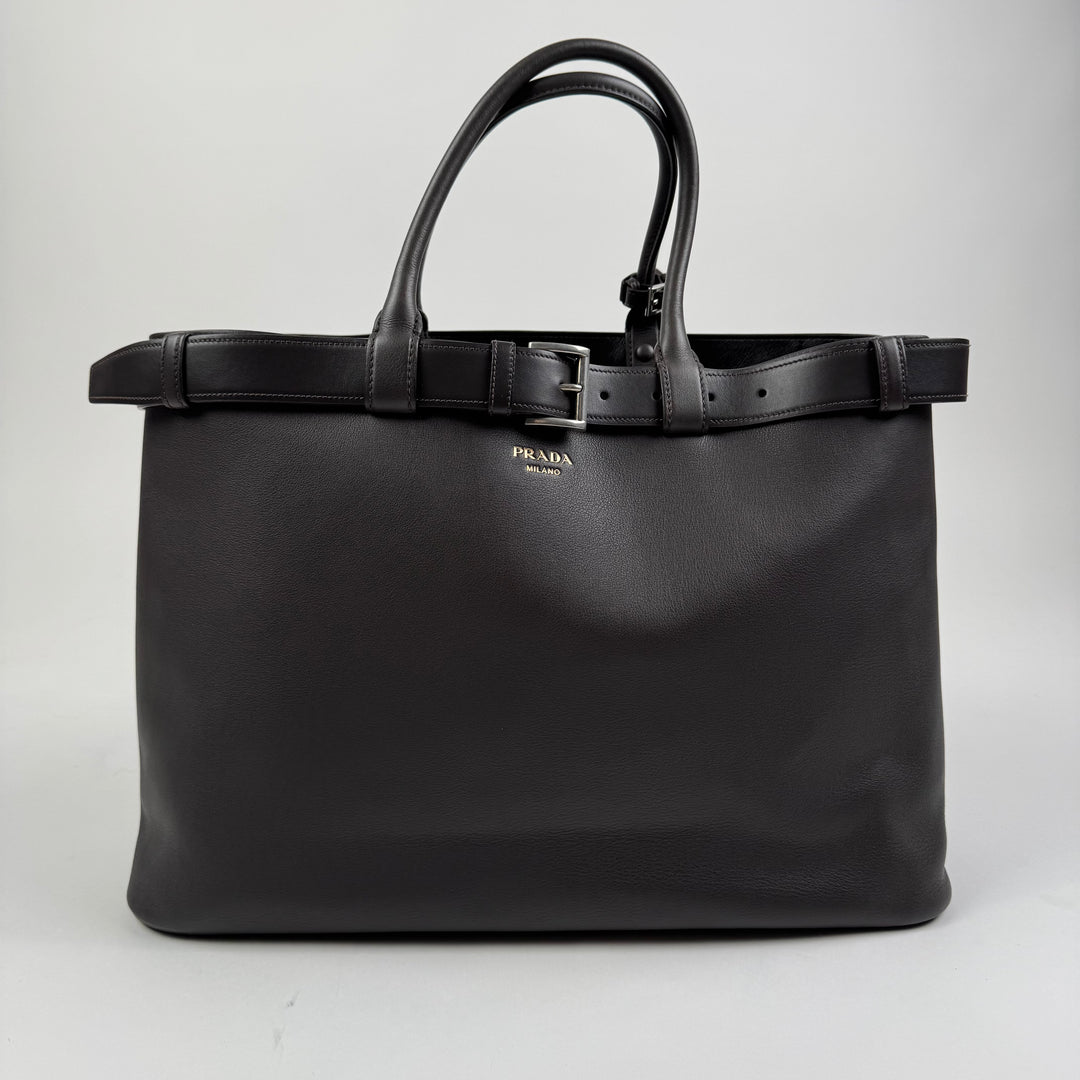 Prada FW2024 Dark Brown Nappa Calf Leather Buckle Belt Bag