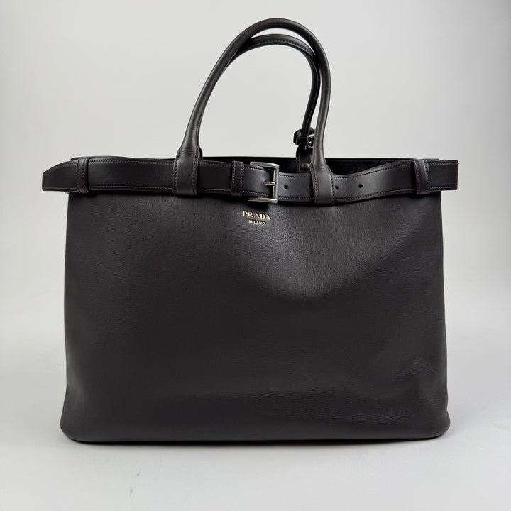 Prada FW2024 Dark Brown Nappa Calf Leather Buckle Belt Bag