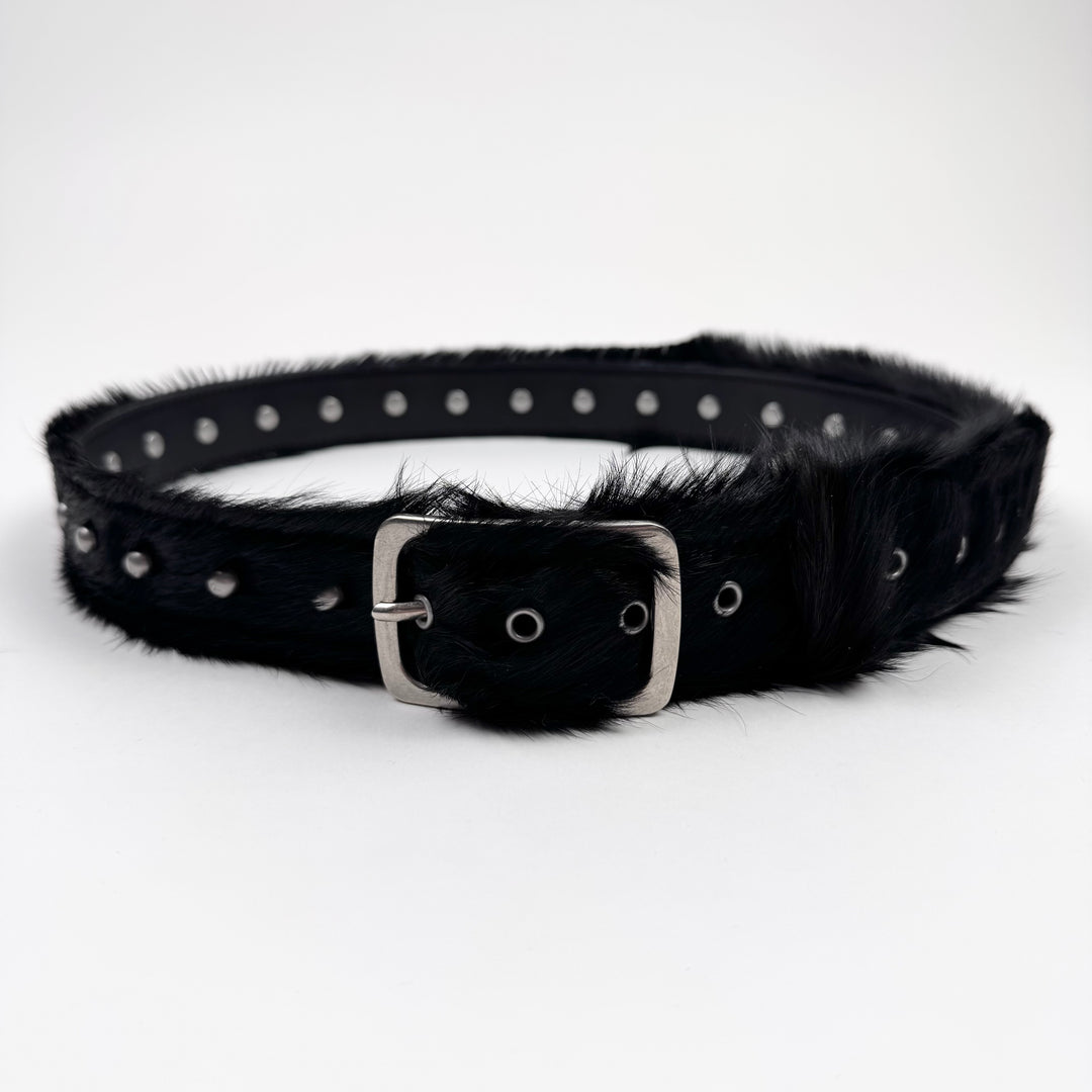 Dries Van Noten FW2022 Black Studded Fur Belt