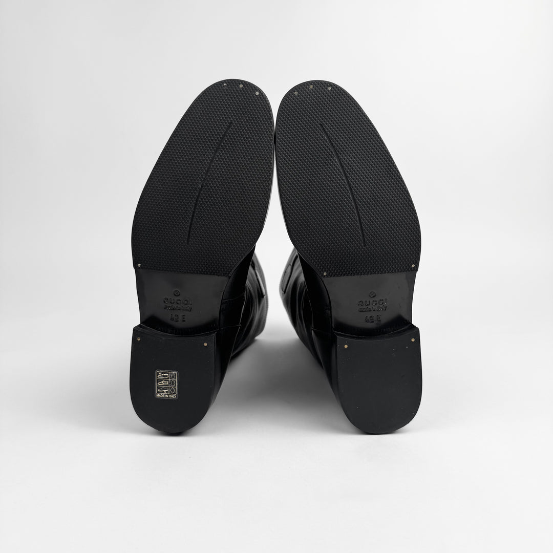 Gucci 2000's Black Shearling Leather Biker Boots