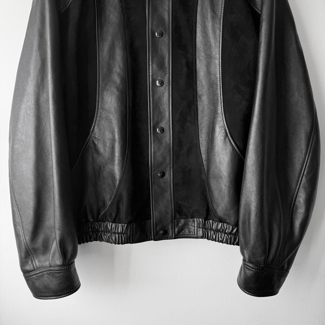 1/1 Celine SS2022 Sample Black Cutout Suede Paneled Leather Blouson Jacket