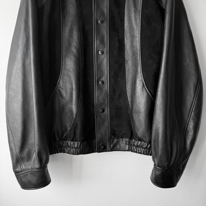 1/1 Celine SS2022 Sample Black Cutout Suede Paneled Leather Blouson Jacket