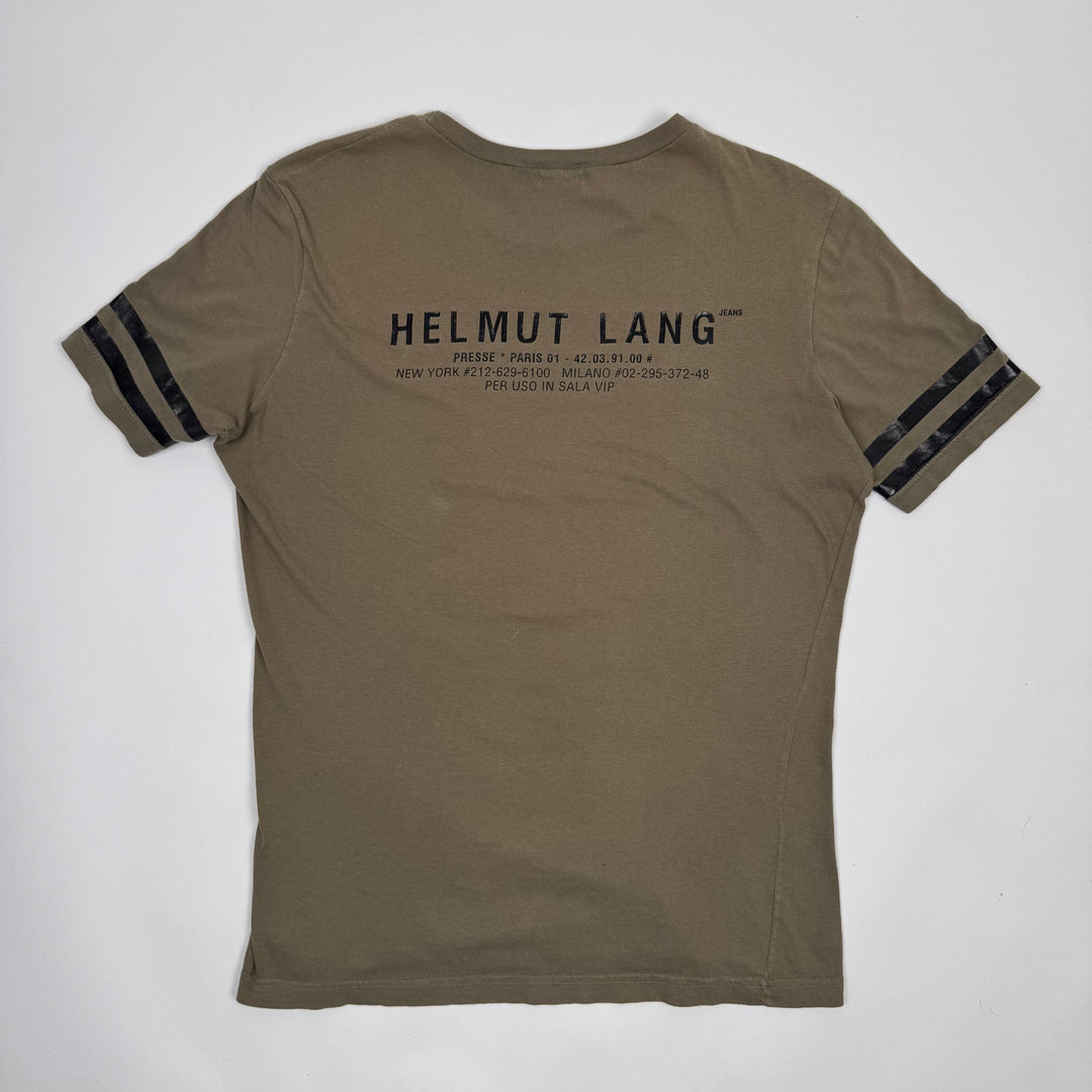 Helmut Lang 1996 Army Green Logo Print Backstage Press T-Shirt