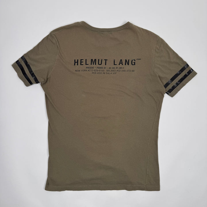 Helmut Lang 1996 Army Green Logo Print Backstage Press T-Shirt