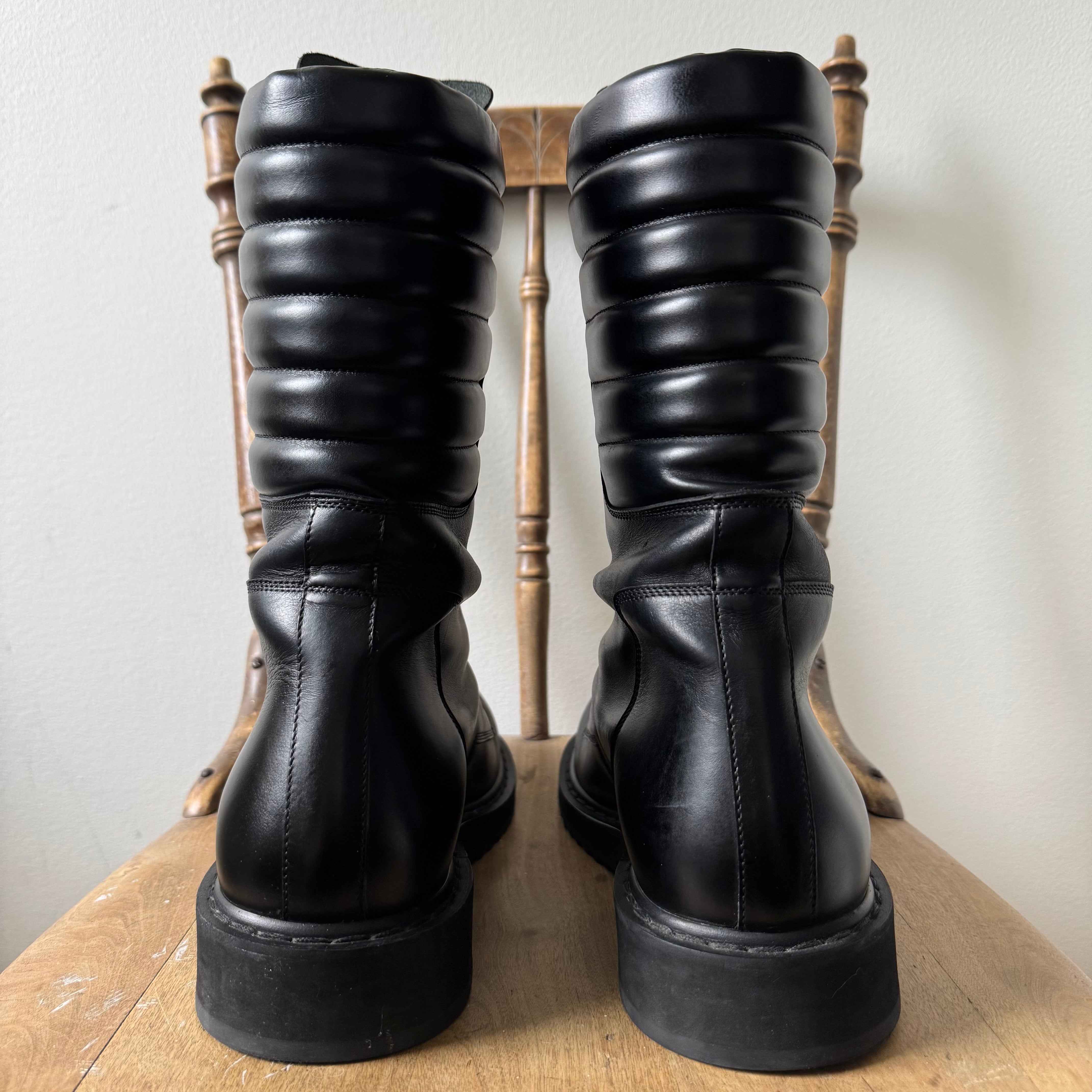 Rick Owens FW2022 Black Leather Mohawk Basket Creeper Boots