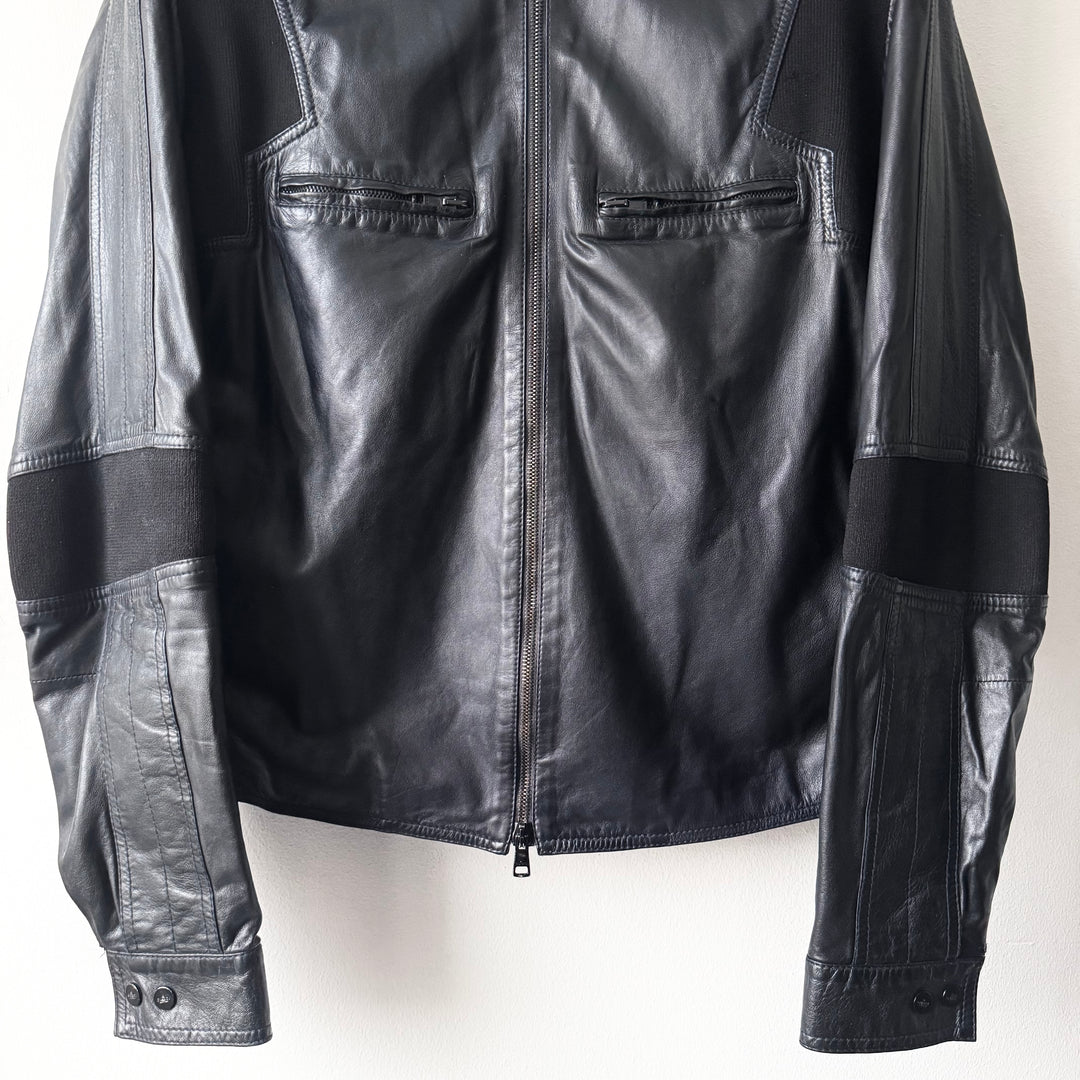 Gucci By Tom Ford SS1999 Navy Hybrid Cafe Racer Leather Jacket